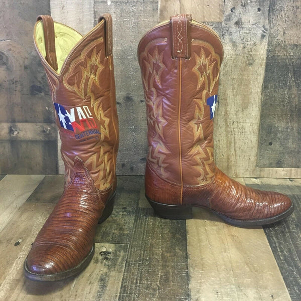 Tony Lama El Rey Vintage Teju Lizard Texas Cowboy Boots Mens 8 D