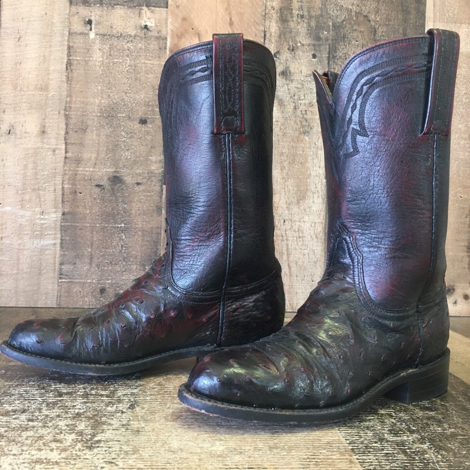 Lucchese 2000 Full Quill Ostrich Black Cherry Cowboy Boots Womens 5 B