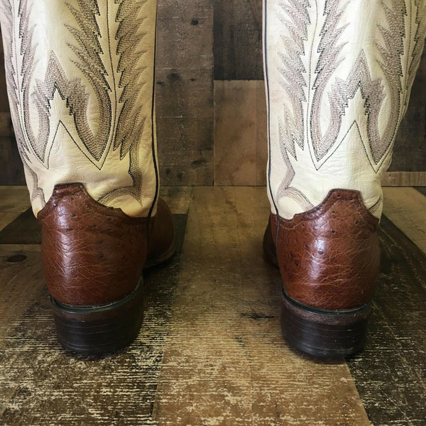 Tony Lama Vintage Smooth Ostrich Round Toe Cowboy Boots Mens 8 D