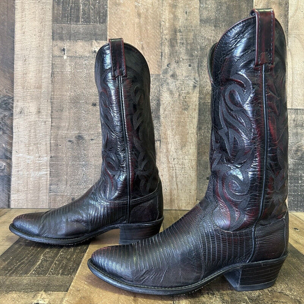 Dan Post Black Cherry Teju Lizard Cowboy Boots Mens 8 D