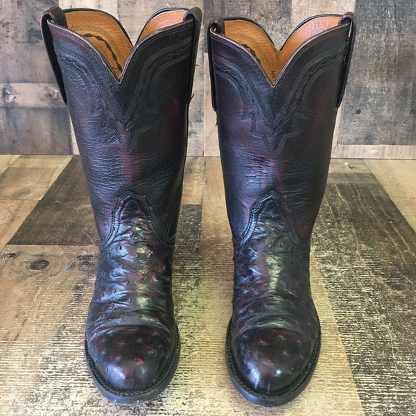 Lucchese 2000 Full Quill Ostrich Black Cherry Cowboy Boots Womens 5 B