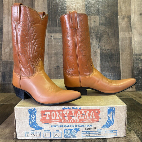 Tony Lama Vintage Gold Label Pointed Toe Cowboy Boots Womens 6.5 C