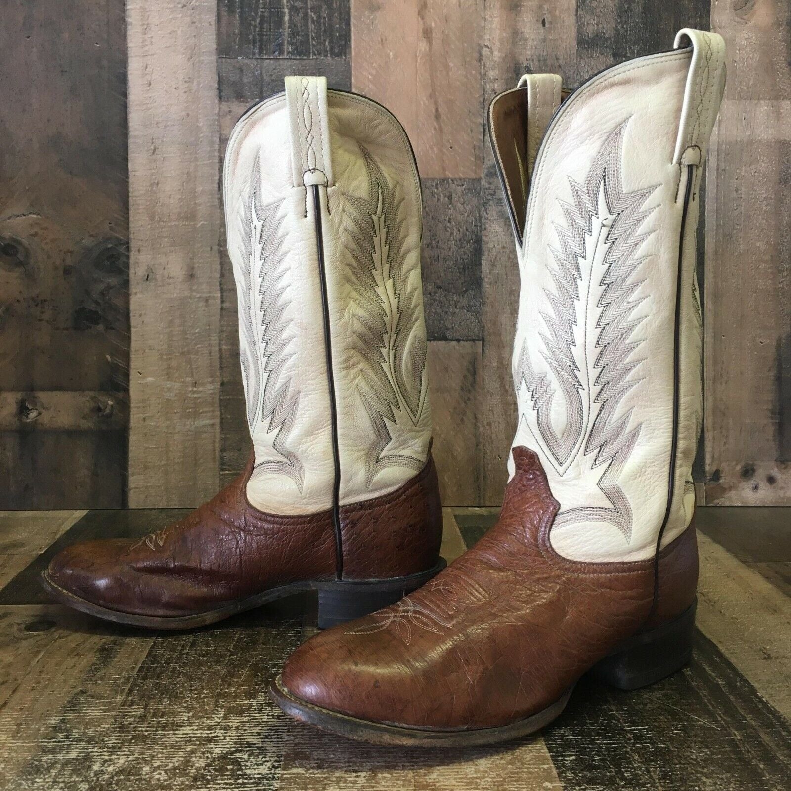 Tony Lama Vintage Smooth Ostrich Round Toe Cowboy Boots Mens 8 D